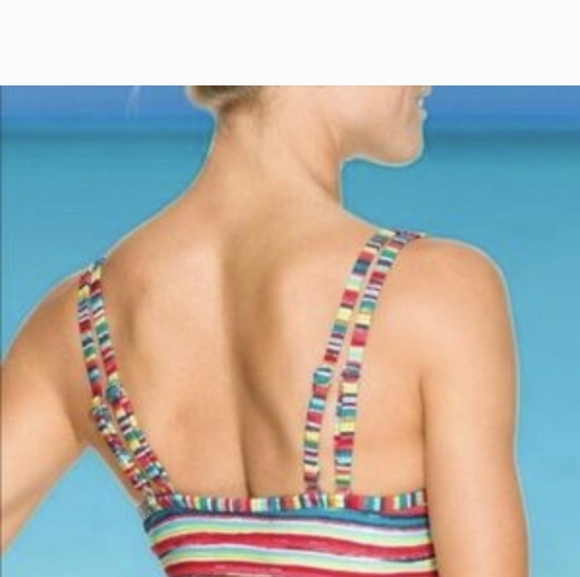 2pc Athleta Montego Stripe Ruched Tankini Swimsuit. - Picture 2 of 15